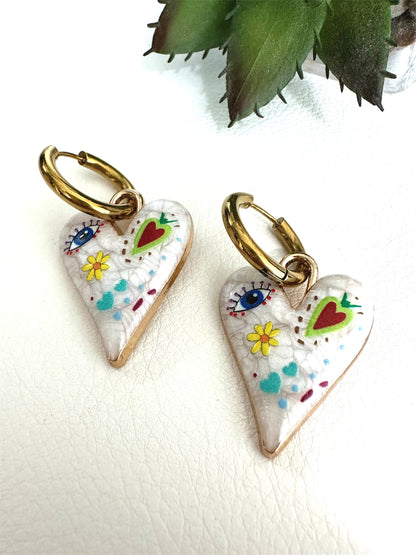 Heart Eye Colorful Hoop Earrings