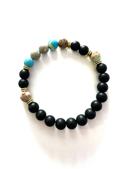 Calmness - Imperial Jasper (Blue)/Blk Obsidian Bracelet 8mm