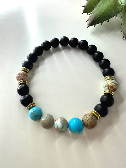 Calmness - Imperial Jasper (Blue)/Blk Obsidian Bracelet 8mm