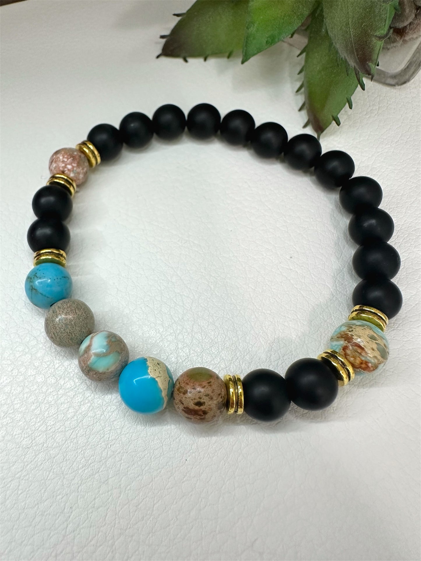 Calmness - Imperial Jasper (Blue)/Blk Obsidian Bracelet 8mm