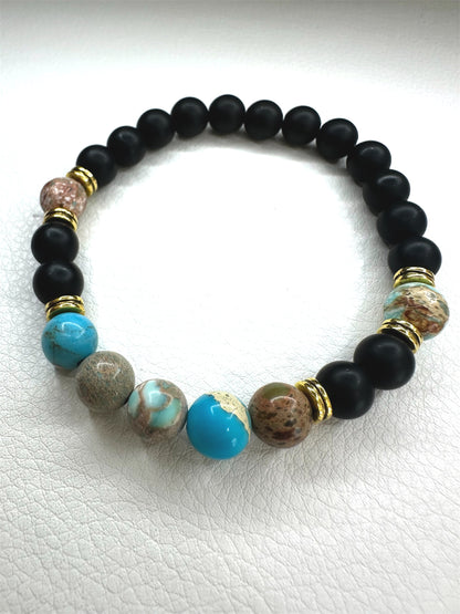 Calmness - Imperial Jasper (Blue)/Blk Obsidian Bracelet 8mm