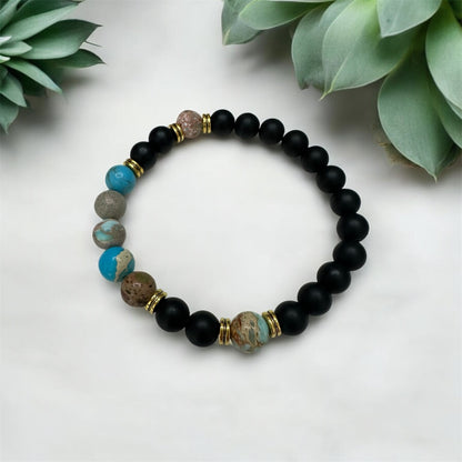 Calmness - Imperial Jasper (Blue)/Blk Obsidian Bracelet 8mm