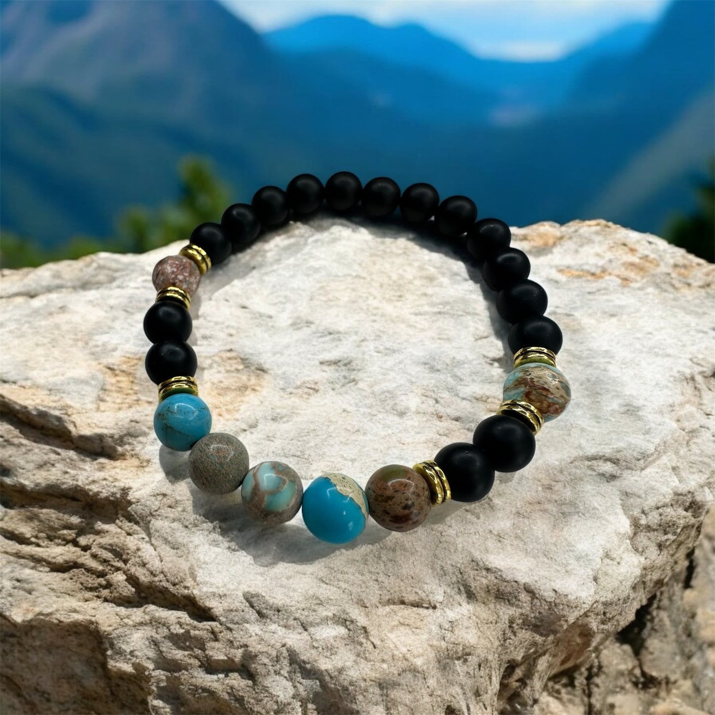 Calmness - Imperial Jasper (Blue)/Blk Obsidian Bracelet 8mm