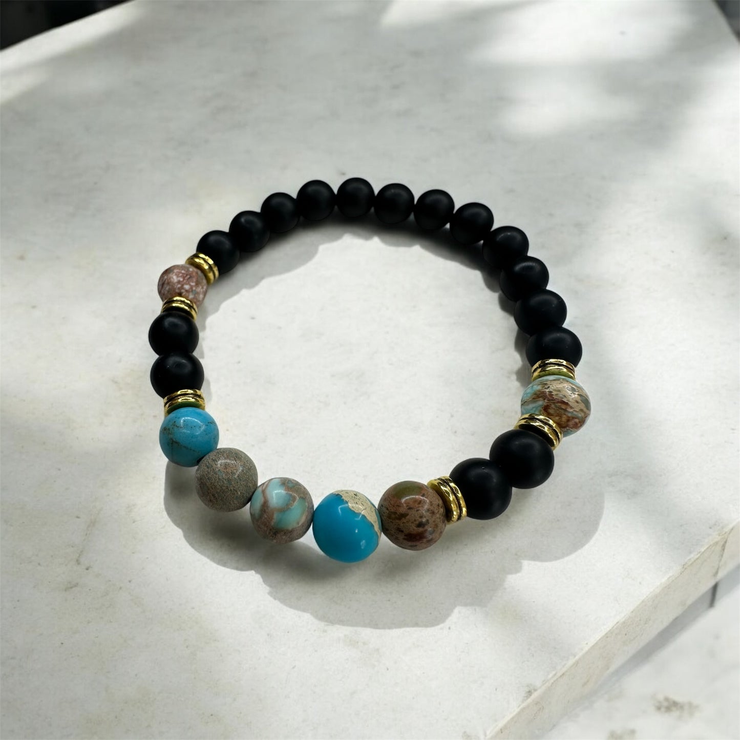 Calmness - Imperial Jasper (Blue)/Blk Obsidian Bracelet 8mm