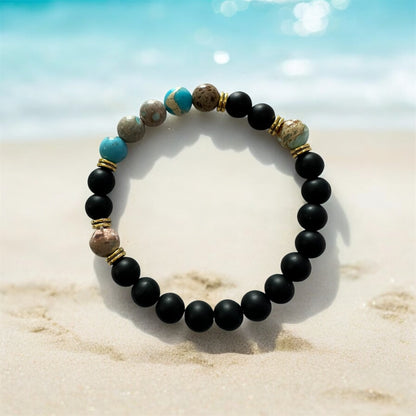 Calmness - Imperial Jasper (Blue)/Blk Obsidian Bracelet 8mm