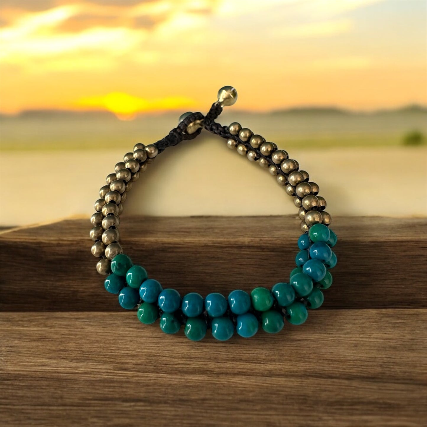 Green Agate - Stone Cluster Beaded Bracelet