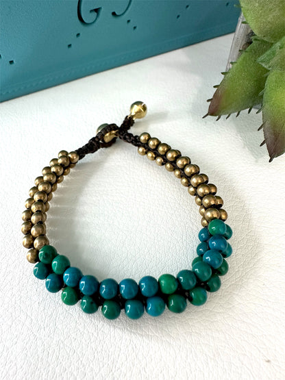 Green Agate - Stone Cluster Beaded Bracelet