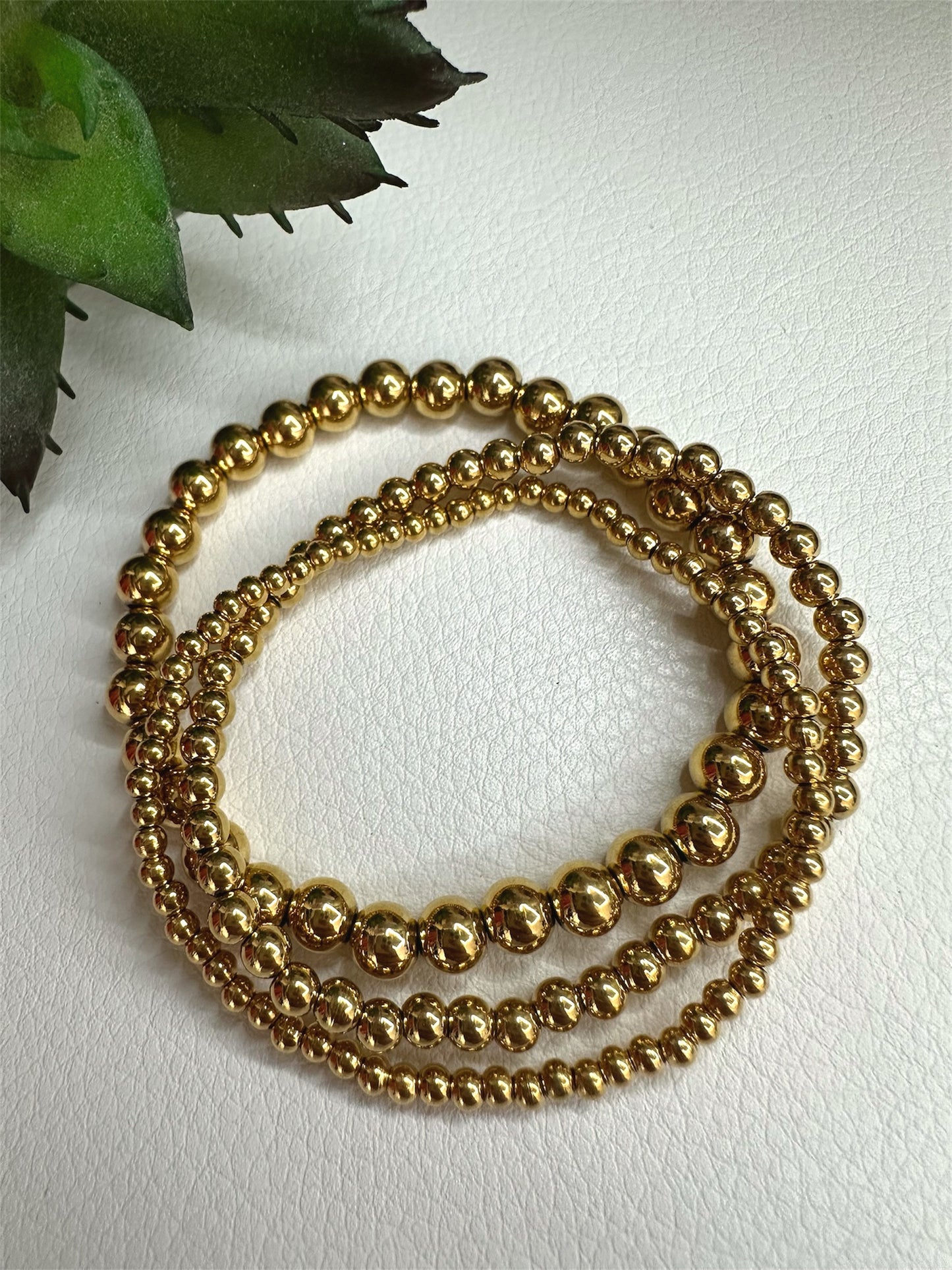 18K Gold Plated Stainless Steel Beaded Bracelet