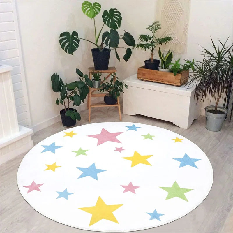 "Transform Your Space with Our Machine Washable Starry Area Rug in White, Red & Yellow! 🌟🛋️ #HomeDecor #RugLove"